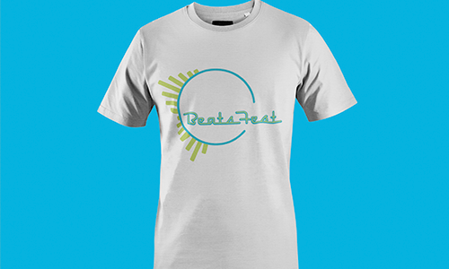 Blue background with grey shirt and BeatsFest logo.