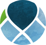 Blue and white decorated circle icon.